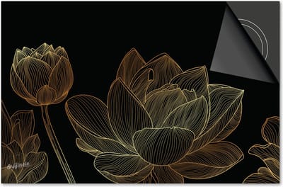 Inductie beschermer 60x60 - afdekplaat inductie mat - Dietrix Kookplaat beschermer - Exclusief - Black en Gold - Gouden Bloemen lijnen