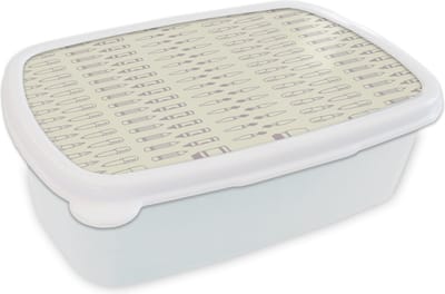 Broodtrommel Wit - Lunchbox - Brooddoos - Potlood - Patronen - Verfkwast - 18x12x6 cm - Volwassenen