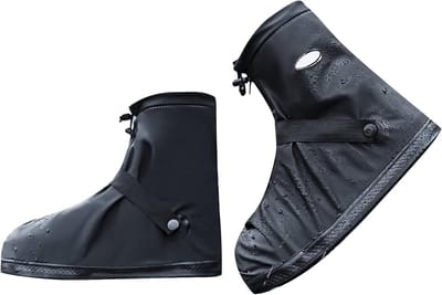 1 paar waterdichte schoenovertrekken, antislip, opvouwbaar, regenbestendig, met ritssluiting, reflecterende strepen, zoollengte 30,5 cm, aanbevolen maat 40/42, zwart.