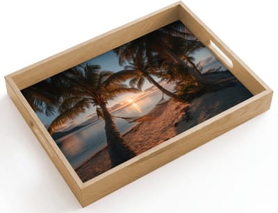 Dienblad hout 40x30 cm - Schootdienblad - Palmbomen - Hangmat - Strand - Zonsondergang - Borrelplank rechthoek - Plateau dienbladen