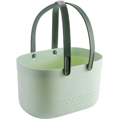 Draagbare Douchemand met Ventilatiegaten Grote Capaciteit Plastic Draagbare Opbergmand met groen