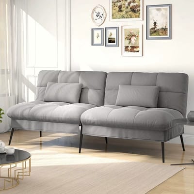 Futon Slaapbank 3-Zits – Uitklapbare Slaapbank / Sofa Sleeper – Verstelbare Rugleuning – Stoffen Bank – Geschikt als Hoekbank en Gastenbed - 174x102x42 cm - Grijs