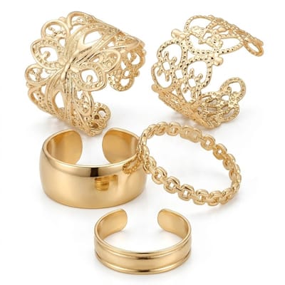 Goudkleurige teenring set dames verstelbaar open design filigraan patroon brede band gevlochten ring minimalistische teenring sieraden set 5 delig