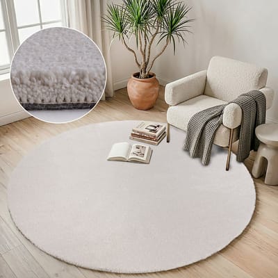 Comfy Premium - Rond Luxe Effen Vloerkleed Wasbaar Uni Creme- 240 CM Ø