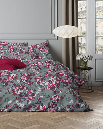 Mistral Home - DEKBEDOVERTREK - katoensatijn - 140 x 200 cm + 65 x 65 cm - eenpersoons - botanisch - muntgroen