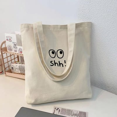 Sac à main en toile de grande capacité à peinture simple, sac quotidien à bandoulière unique avec fermeture éclair blanc