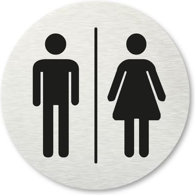 Pictogram Toiletten - aluminum rvs look - deurbordje - 8,5 x 8,5 cm - zelfklevend - rond