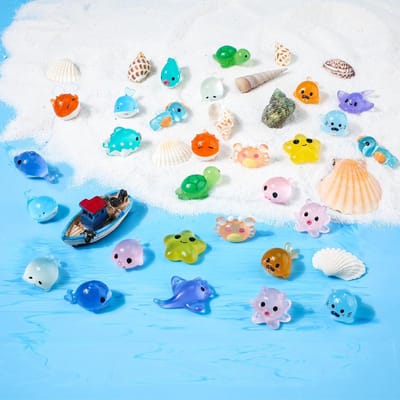 28st Hars Oceaan Dierenbeelden, Miniatuur Zeedieren Schattige Mini Onderwater Zeedieren Glow in the Dark Kleine Waterbeeldjes Ornament voor DIY Fish Tank Tuin Partij Gunst Decor