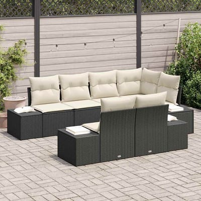 vidaXL - Tuinbank - Set - 7 - st - Zwart - en - Crème - poly - rattan