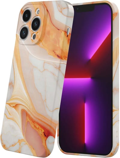 Smartphonica Telefoonhoesje Geschikt voor iPhone 13 Pro met Oranje Marmer Opdruk - Flexibel Softcase TPU - Backcover Case Orange Marble Design geschikt voor iPhone 13 Pro