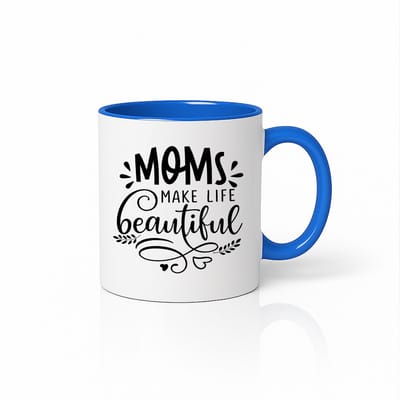 Moms Make Life Beautiful Mok - Wit Keramiek met Elegante Blauwe Accentkleur - Perfect Verjaardagscadeau voor Moeder