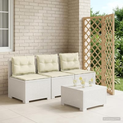 vidaXL - 3-Zits - Tu - bank - met - Kussens - Rattan - Look - 3-zits - PP - Wit
