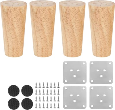 Houten meubelpoten 10 cm, set van 4, verticale poten met antislip pads en bevestigingsplaten voor banken en kasten