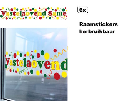 6x Raamsticker ``Vastelaovend same `` 130cm x 25cm - Raamsticker set - Carnaval themafeest festival sticker raam party feest