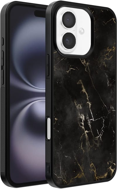 Smartphonica Telefoonhoesje Geschikt voor iPhone 16 Plus met marmer opdruk - TPU backcover case black marble design - Zwart geschikt voor iPhone 16 Plus