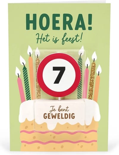 Verjaardagskaart met kaars | 7 jaar | Je bent geweldig