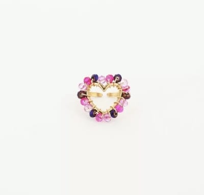 Michelle Bijou, ring, goud, kralen, fuchsia, hart, stainless steel