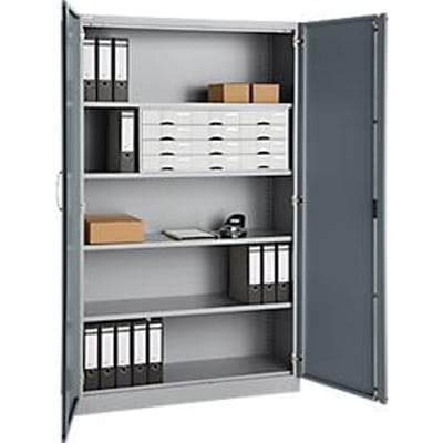 Kantoorkast, 5 OH, afsluitbaar, met opliggende deuren, B 1200 mm, basaltgrijs/blank aluminium