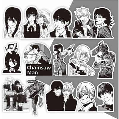 103075 Stuks Chainsaw Man Anime Stickers Reze Denji Cartoon Decals Bagage Telefoon Laptop Cool Zwart Wit Manga Sticker Decoratie gray