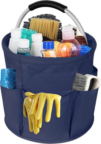Vouwbare Opbergmand met Handvat en 6 Compartimenten voor Tuin- en Badkameraccessoires, Ideaal voor Strandgebruik
