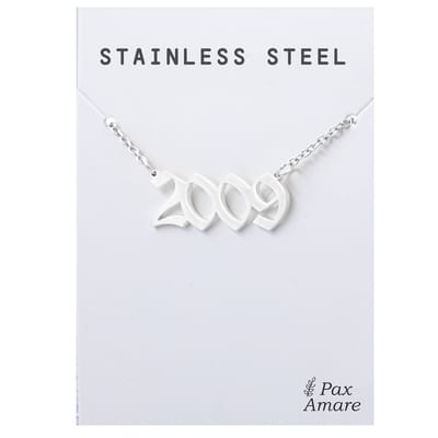 Jaartal 2009 Ketting Zilverkleurig - Stainless Steel - Sieraad op Cadeau Kaartje - Jaar Hanger - Pax Amare