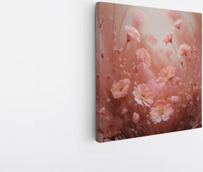Saammp Canvas Schilderij - Roze bloemen - Abstract - 20x20 - Foto op canvas - Wanddecoratie - Muurdecoratie Woonkamer - Kantoor Decoratie