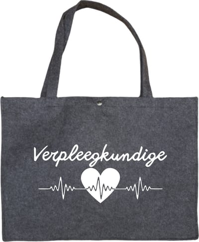 Vilten Tas Verpleegkundige - Waardering Verpleegkundige - Antraciet Vilten Tas A3 Met Drukknoop - Cadeau Vilten Tas - Vilten Shopper