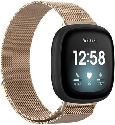 Strap-it Luxe Milanese band - Milanees bandje geschikt voor Fitbit Versa 3 / Fitbit Sense - champagne - Maat: Maat L