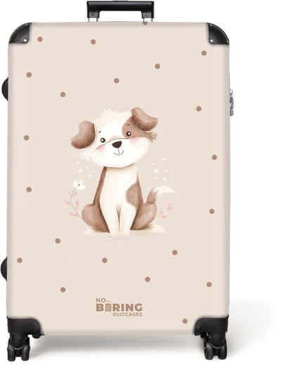 NoBoringSuitcases.com® - Koffer groot - Reiskoffer lichtgewicht - Honden pup omringd door bruine stippen - Rolkoffer met 4 wielen - Grote trolley XL - 98 liter bagage