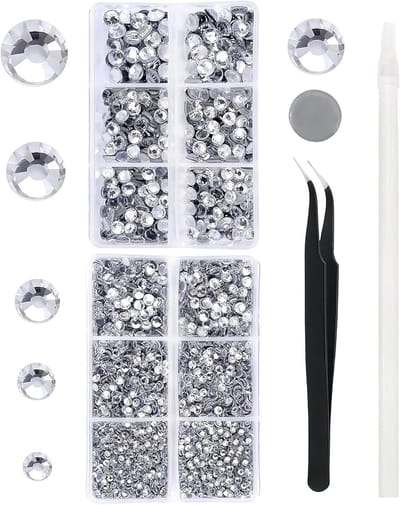 6600 stuks zelfklevende transparante strass-steentjes/kristaldiamanten, strass-steentjes voor nail art, 5 maten platte ronde kristallen strass-steentjes met pincet en strass-pennetje, voor kleding, shirts, gezicht en knutselwerkjes| Cyslmuk®