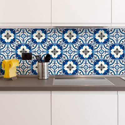 Zelfklevende tegelmuurstickers voor keuken en badkamer - 24 Azulejos Zina tegelstickers - 24 stickers 10x10cm