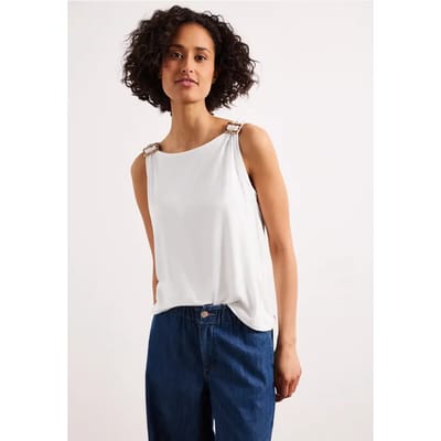 Top met ronde hals en schouderdetails