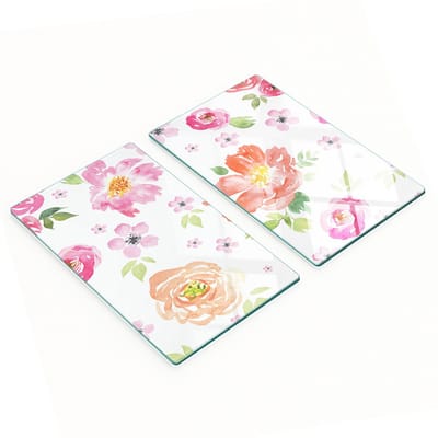 Glazen snijplanken voor in de keuken met aquarel bloemenmotief, 2x30x52 cm