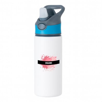 Hacebo® - roze verfvlek met eigen naam waterfles met rietje blauw - Kunst - kunstenaars/kunstenaressen - verjaardag - mensen die houden van verven - kunst liefhebbers - cadeau - kado - geschenk - gift - water fles - 650ML