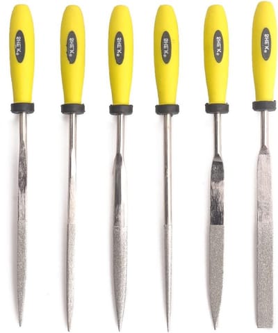 Set van 6 Diamant Vijlens met Diverse Vormen: Plat, Vierkant, Driehoekig, Rond en Halfrond 4x160mm voor Precisiewerk en Afwerking