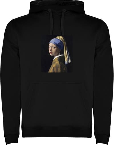 Zwarte hoodie Prachtig schilderij Het Meisje met de Parel - Johannes Vermeer - Oude meesters Maat M