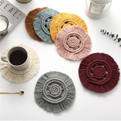 Macrame Onderzetter voor Glazen - Kaarsenhouder - 15 bij 15 cm - Grijs
