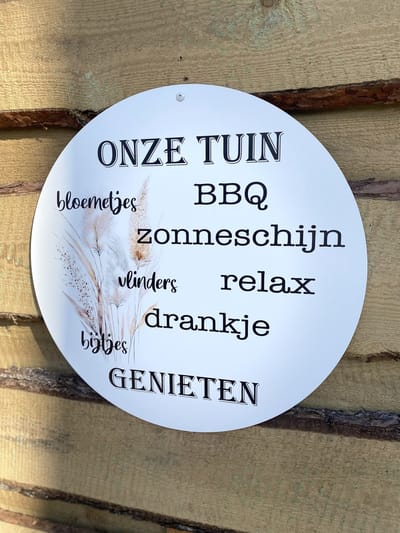 Creaties van Hier - Tuinbord - Wandbord - Muurcirkel - Dibond - 30 cm - moederdag cadeautje