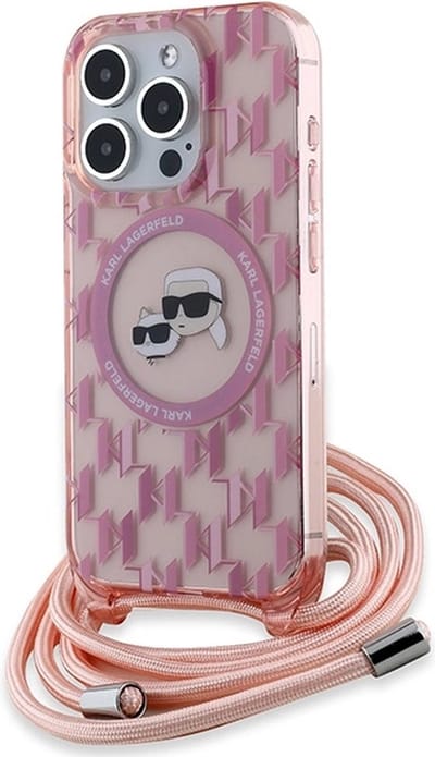 Karl Lagerfeld IML Crossbody Monogram Karl & Choupette Head MagSafe hoesje voor iPhone 15 Pro - roze