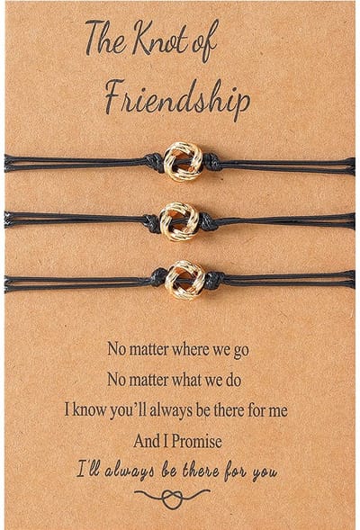 Vriendschapsarmbandjes voor 3 met Knoopjes Goudkleurig - Zwarte Bandjes - BFF Armbandjes op Cadeau kaartje - Pax Amare