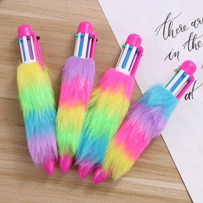 Stylo bille peluche multicolore, stylo créatif multicolore 6 couleurs, stylo arc-en-ciel, stylo coloré 1pc