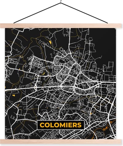 Posterhanger incl. Poster 40x40 cm - Schoolplaat - Kaart - Frankrijk - Stadskaart - Plattegrond - Colomiers - Textielposter - Blanke latten - Stadskaart