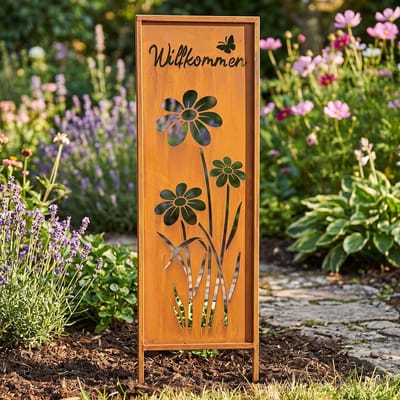 Dailygoods - Welkom Tuinsteker met Vlinder - Roestdecoratie voor de Tuin H83 cm