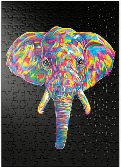 Olifantenhoofd Puzzel - Legpuzzel 200 - Ontspannende Hobby - Levendige Pop Colors - 48x34cm - Multicolor