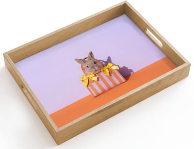 Dienblad hout 40x30 cm - Schootdienblad - Tas - Strepen - Konijn - Bruin - Borrelplank rechthoek - Plateau dienbladen