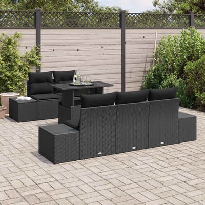 vidaXL - Tuinbank - Set - 6 - st - Zwart - poly - rattan, - Gepoedercoat - staal