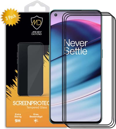 3-Pack MobyDefend Screenprotectors - Geschikt voor OnePlus Nord CE - Screensavers Met Zwarte Randen - Gehard Glas