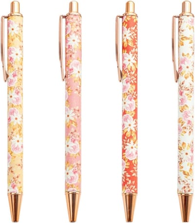 Set van 4 Schattige Bloemenprint Balpennen voor Kantoor en School, Ideale Schrijfaccessoires en Leermiddelen