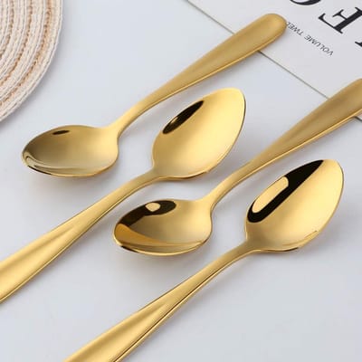 Theelepel 12 stuks roestvrijstalen koffielepels 13,5 cm kleine lepels espressolpel dessertlepel mini theelepels metalen mokkalpel (goud)