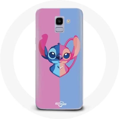 Hoesje voor Samsung Galaxy A8 2018 Stitch en engel blauw roze